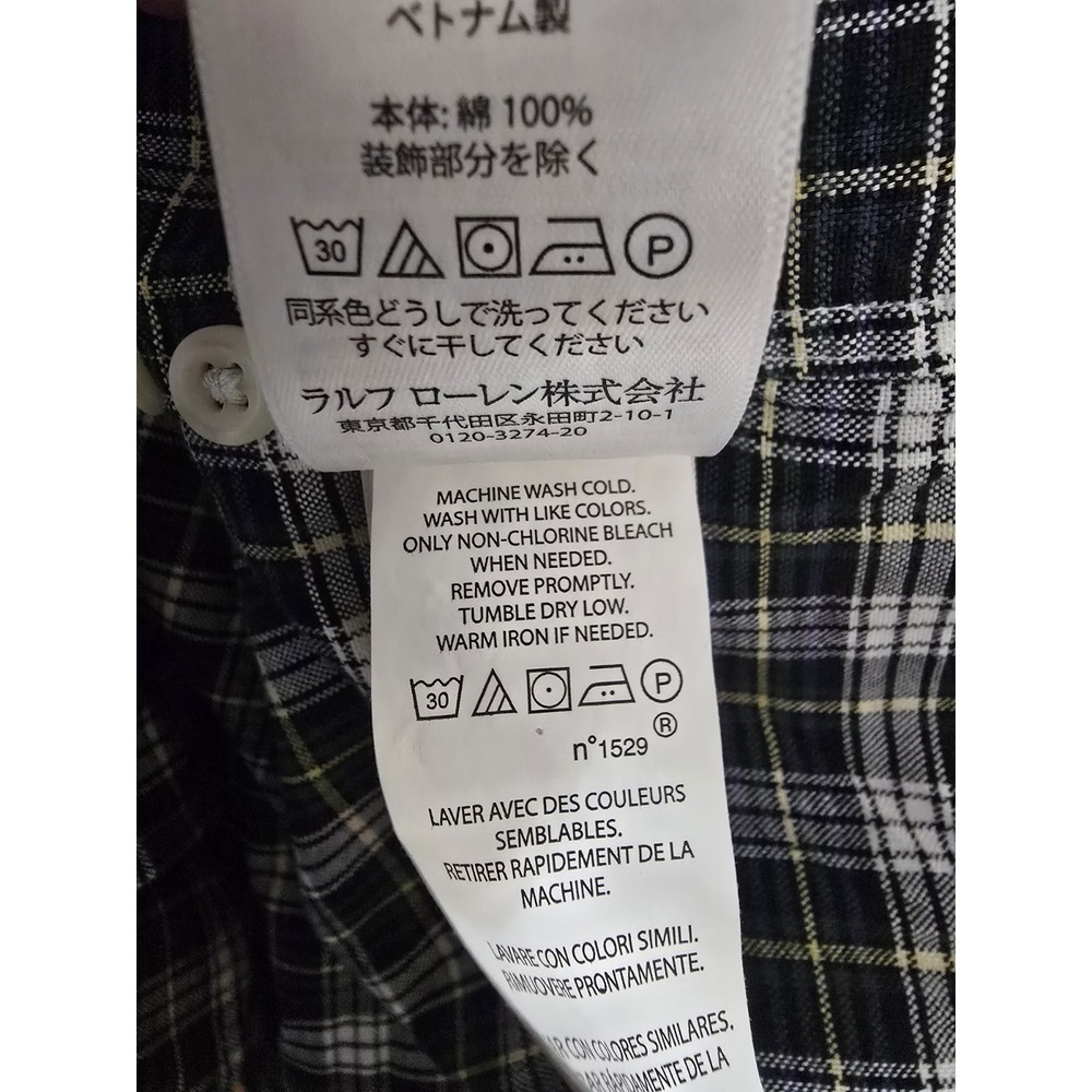 Ralph Lauren Mens XL Classic Fit Plaid Button Down Shirt Navy Blue Yellow White - Picture 6 of 6